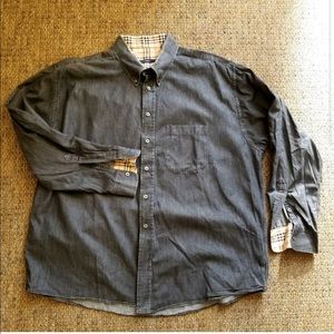 Burberry Grey Denim Shirt W/Nova Plaid XXL USA